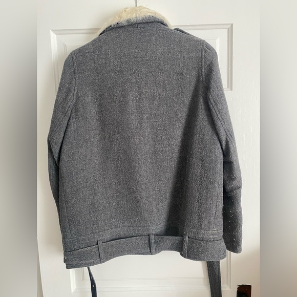 Grey Wool Blend Shearling Collar Jacket size FR 36 - Picture 2 of 8